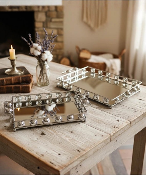 ZEYVE SILVER BONCUK 2-PIECE DECK. TRAY 37x23x5-43x29x5cm.